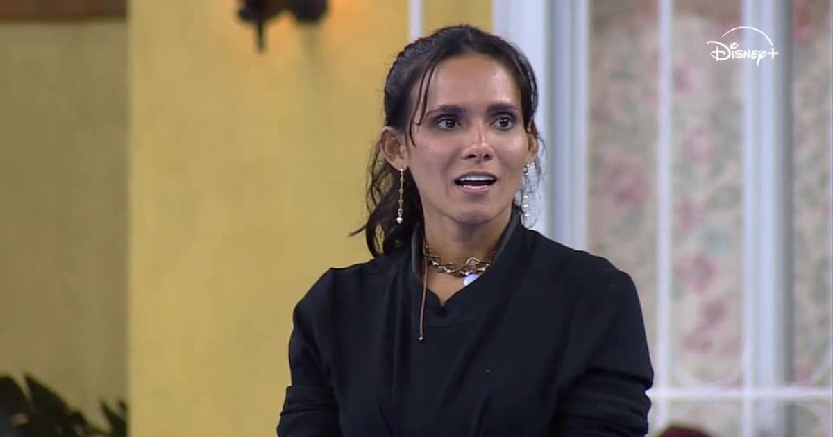 Morena reage durante registro publicado pela Record após a Prova do Patrão da Casa do Patrão